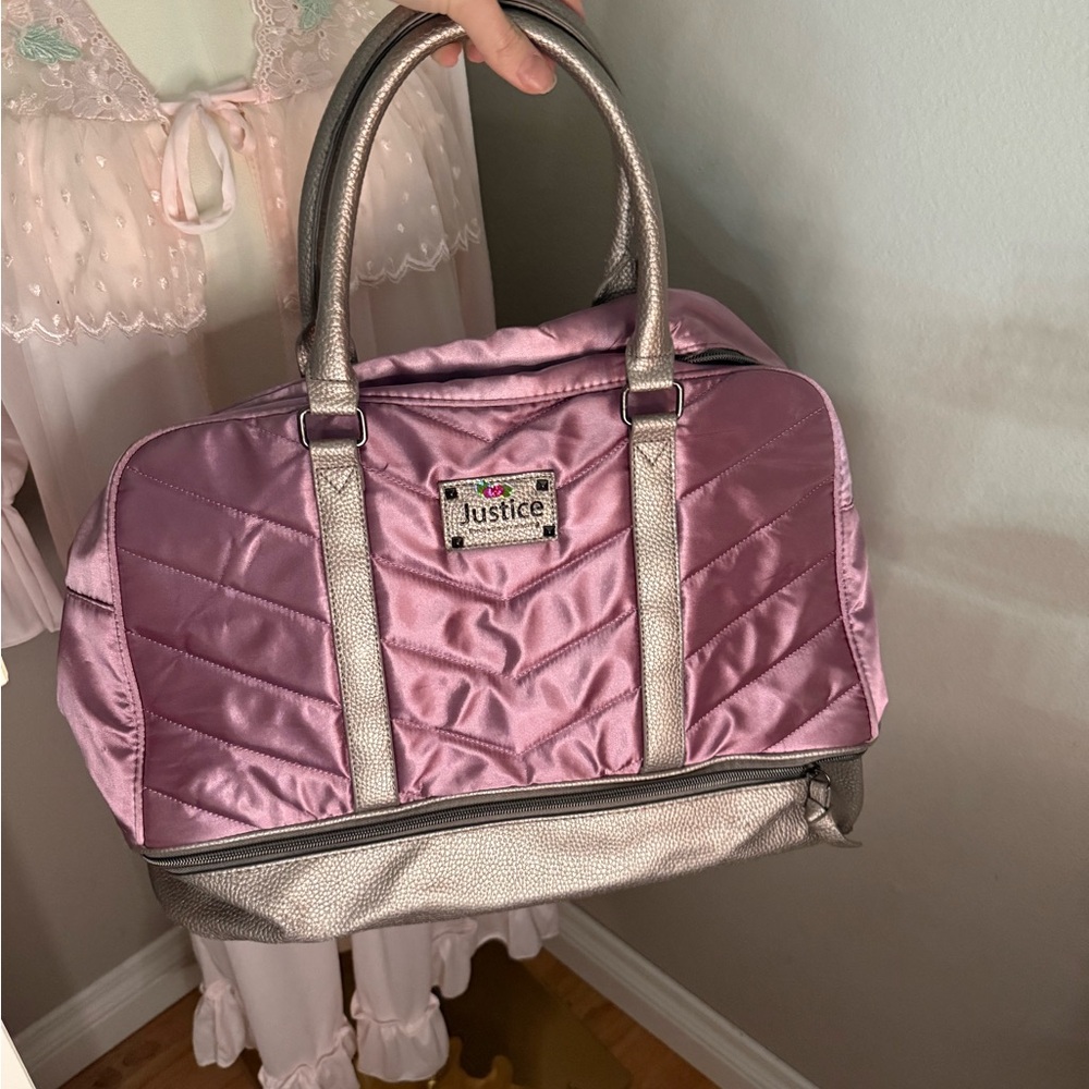Justice Quilted Pink and Silver Travel Bag